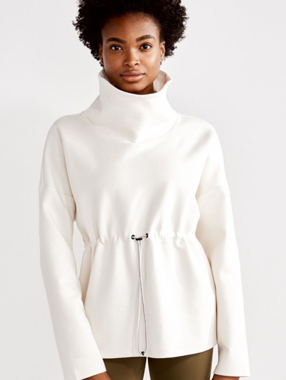 Varley Ivory Drawstring Funnel Neck Pullover